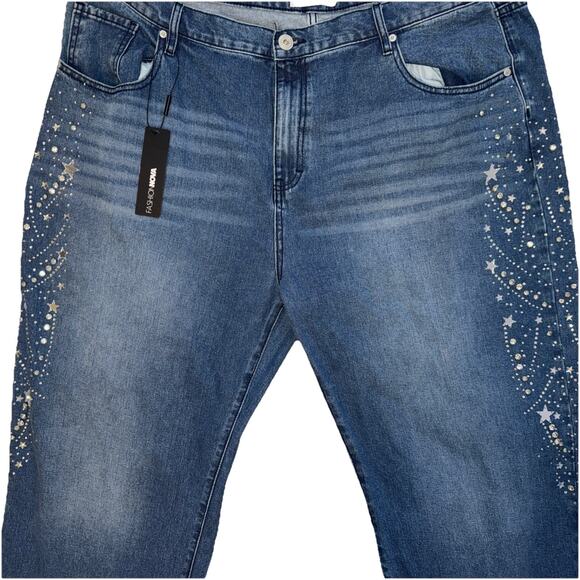 Fashion Nova StarStruck Embellished Straight Leg Jeans Size 22 - Picture 5 of 16